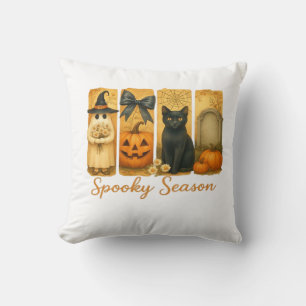 Vintage Halloween Spooky Season, cute ghost floral Cushion