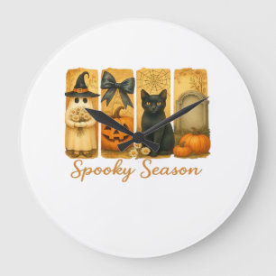 Vintage Halloween Spooky Season, cute ghost floral Large Clock