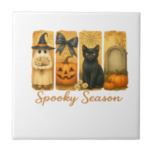 Vintage Halloween Spooky Season, cute ghost floral Tile