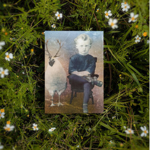 Vintage Halloween Steampunk Boy And Chicken Holiday Card