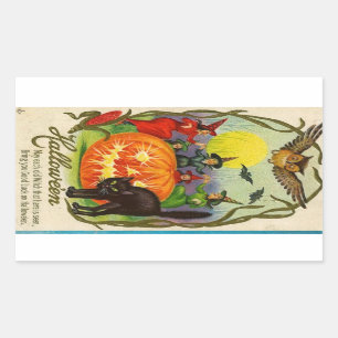 Vintage Halloween Sticker Witch Cat