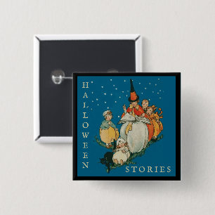 Vintage Halloween Storytime Little Witch Black Cat 15 Cm Square Badge