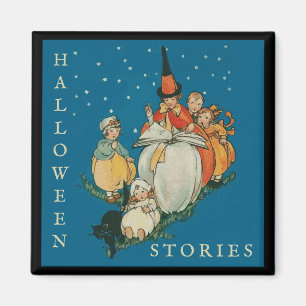 Vintage Halloween Storytime Little Witch Black Cat Magnet