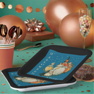 Vintage Halloween Storytime Little Witch Black Cat Paper Plate