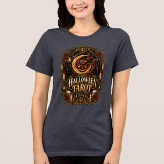 Vintage Halloween Tarot Mystical Moon & Black Cat Tri-Blend Shirt