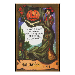 Vintage Halloween Time Dark Witch Greeting Poster