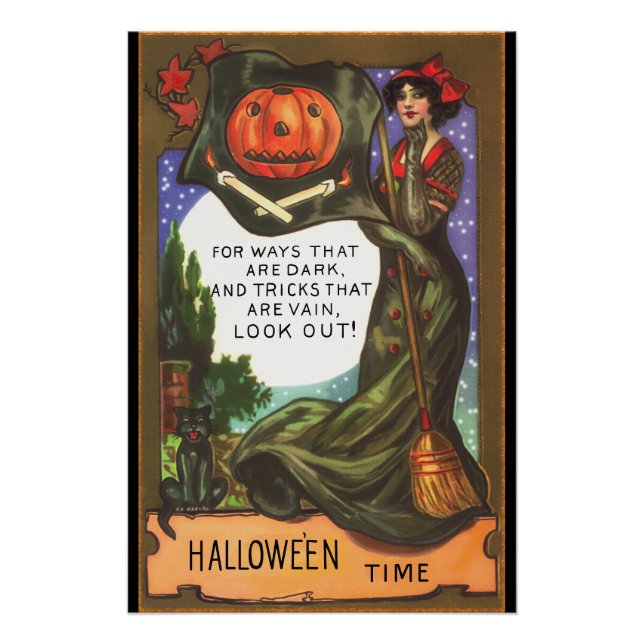 Vintage Halloween Time Dark Witch Greeting Poster (Front)