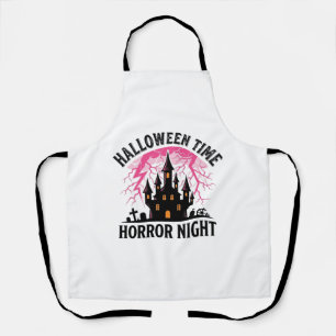 Vintage Halloween Time Horror Night Haunted Castle Apron