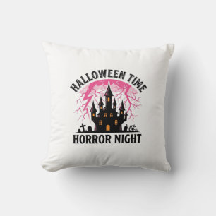 Vintage Halloween Time Horror Night Haunted Castle Cushion