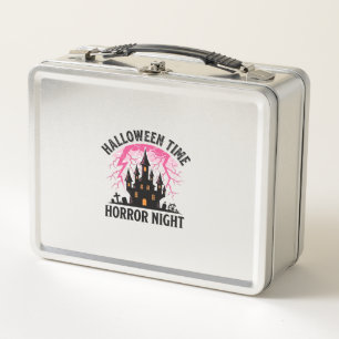 Vintage Halloween Time Horror Night Haunted Castle Metal Lunch Box