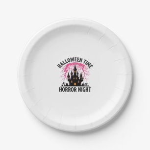 Vintage Halloween Time Horror Night Haunted Castle Paper Plate