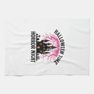 Vintage Halloween Time Horror Night Haunted Castle Tea Towel