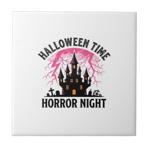 Vintage Halloween Time Horror Night Haunted Castle Tile