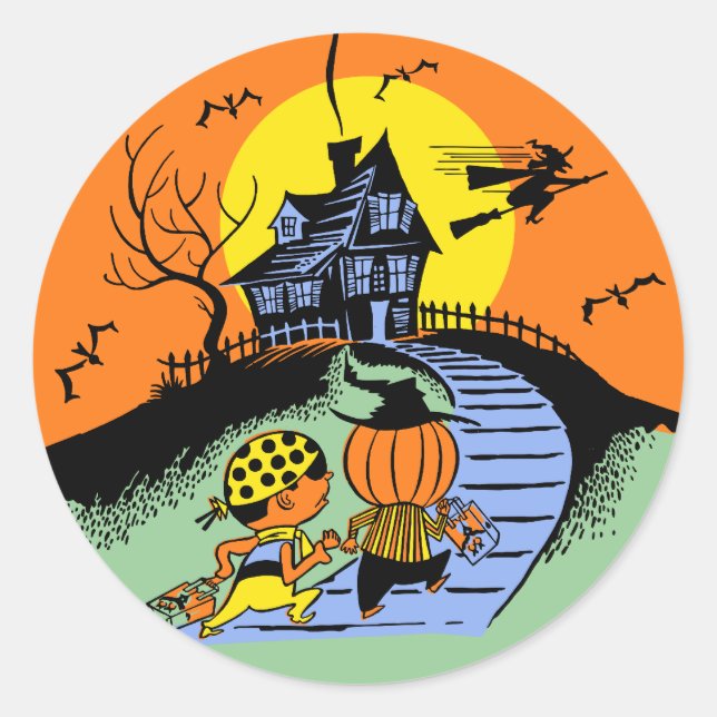 Vintage Halloween Trick Or Treat Kids Sticker (Front)