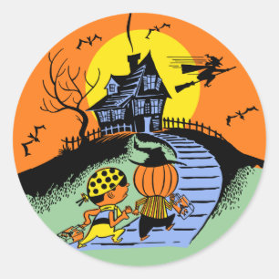 Vintage Halloween Trick Or Treat Kids Sticker