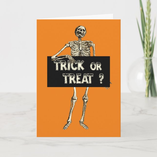 Vintage Halloween Trick or Treat Skeleton Card (Front)