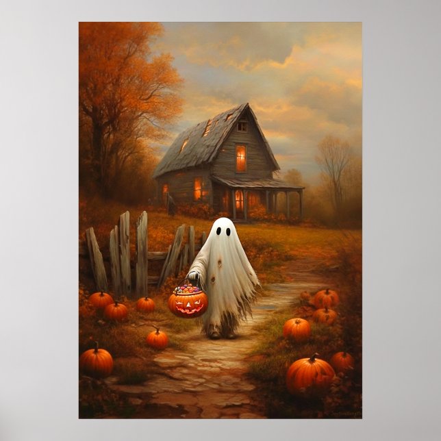 Vintage Halloween Trick-or-Treating Ghost Poster (Front)