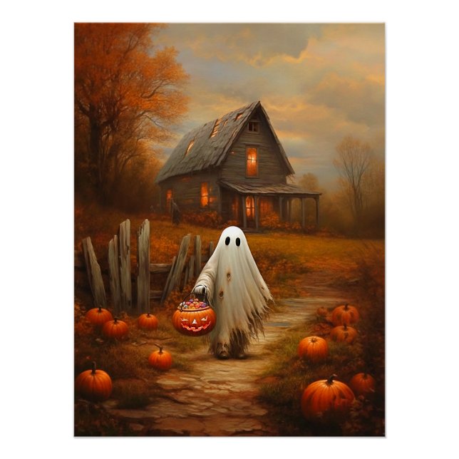 Vintage Halloween Trick-or-Treating Ghost Poster (Front)