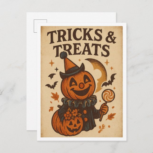 Vintage Halloween Tricks and Treats Postcard (Front/Back)