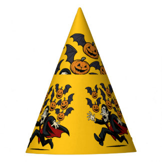 Vintage Halloween Vampire and Flying Pumpkin Bats Party Hat
