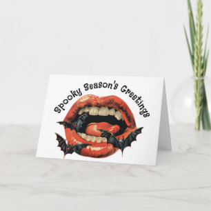 Vintage Halloween Vampire Lips & Bats Holiday Card