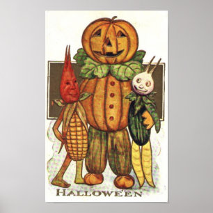 Vintage Halloween Veggies Poster