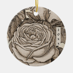 Vintage Halloween Victorian Gothic Rose in Sepia Ceramic Tree Decoration