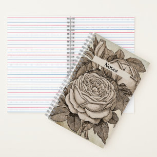 Vintage Halloween Victorian Gothic Rose in Sepia Notebook