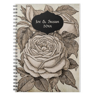 Vintage Halloween Victorian Gothic Rose in Sepia Notebook