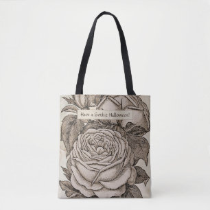 Vintage Halloween Victorian Gothic Rose in Sepia Tote Bag