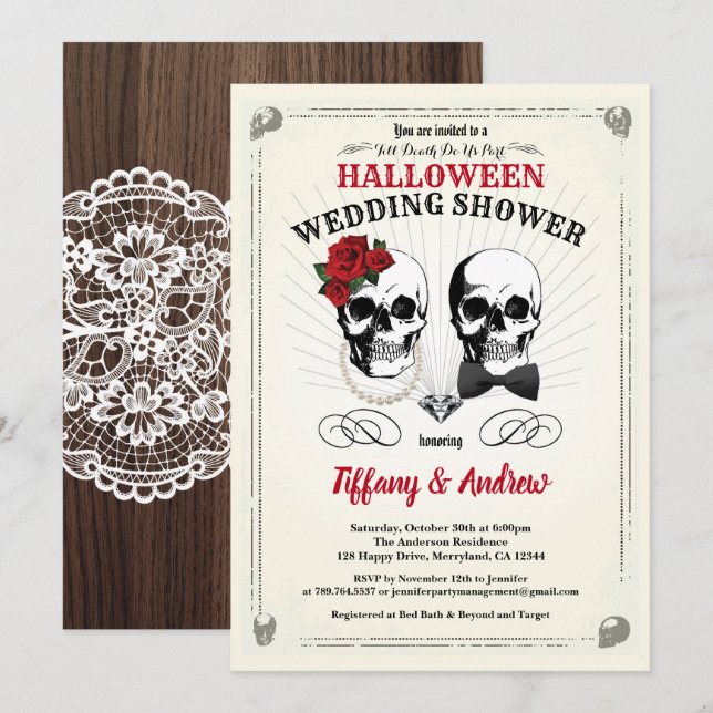 Vintage Halloween wedding shower invitation (Front/Back)