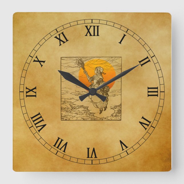 Vintage Halloween Witch Acrylic Wall Clock (Front)