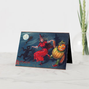 Vintage Halloween witch add message card