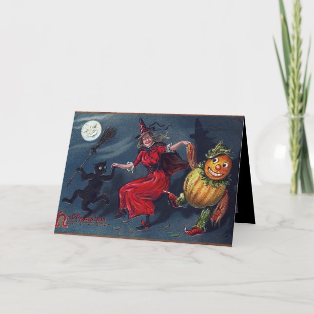 Vintage Halloween witch add message card (Front)
