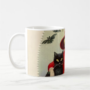 Vintage Halloween Witch and Black Cat Coffee Mug