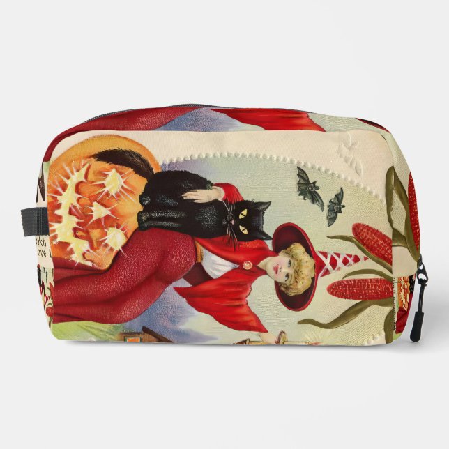 Vintage Halloween Witch and Black Cat Dopp Kit (Front)