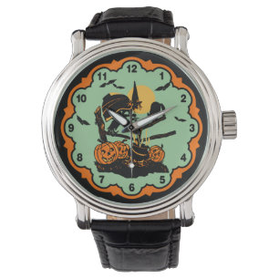 Vintage Halloween Witch and Black Cats Watch