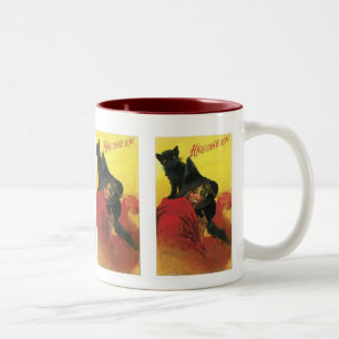 Vintage Halloween Witch and Cat Two-Tone Coffee Mug