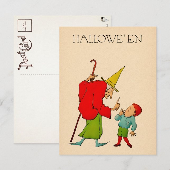 Vintage Halloween Witch and Child Postcard (Front/Back)