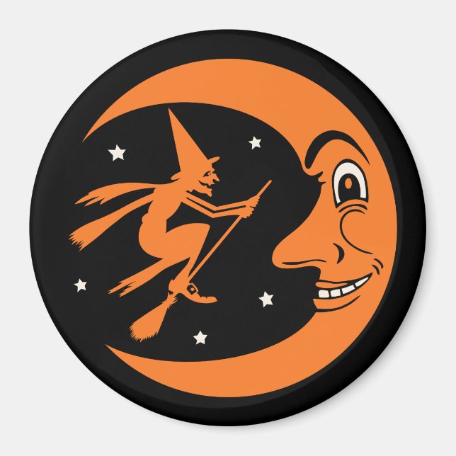Vintage Halloween Witch and Moon Magnet (Front)