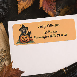 Vintage Halloween Witch & Black Cat