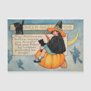 Vintage Halloween witch black cat party tissue Paper