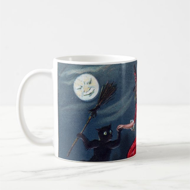 Vintage Halloween witch black cat pumpkin mug (Left)