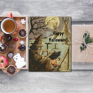 Vintage Halloween Witch Brew in Cauldron Card