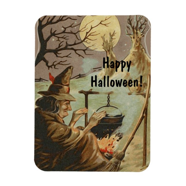 Vintage Halloween Witch Brew in Cauldron Magnet (Vertical)