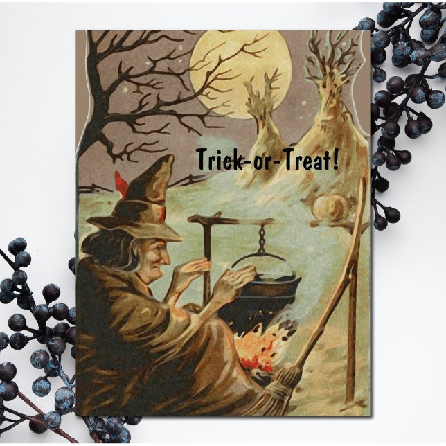 Vintage Halloween Witch Brew in Cauldron Postcard (Creator Uploaded)