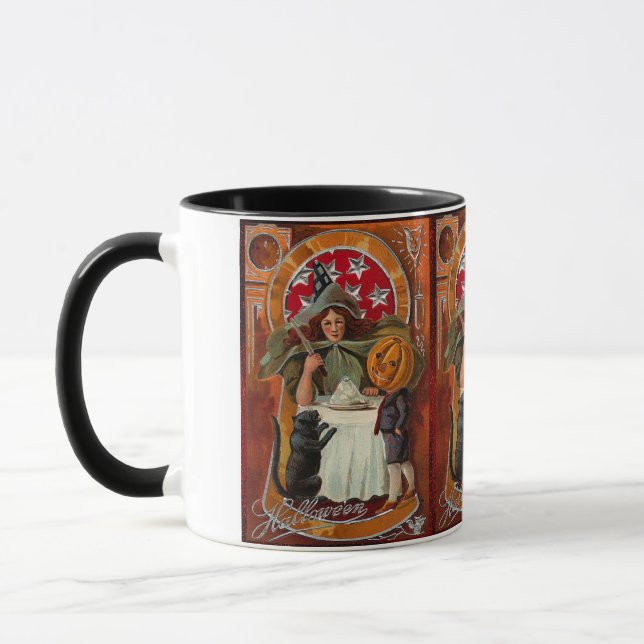 Vintage Halloween Witch Casting Spell with Wand Mug (Left)
