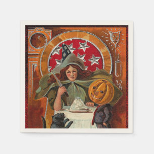 Vintage Halloween Witch Casting Spell with Wand Napkin