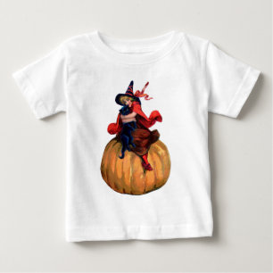 Vintage Halloween Witch, Cat, and Pumpkin Baby T-Shirt