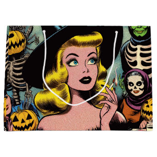 Vintage Halloween Witch Comics Large Gift Bag